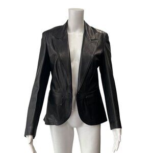 Gucci Black Leather Blazer No Closure Collared Jacket size IT 44/8